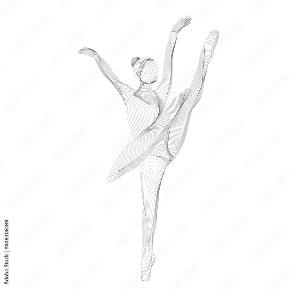 vector silhouette of dancing girl thin lines