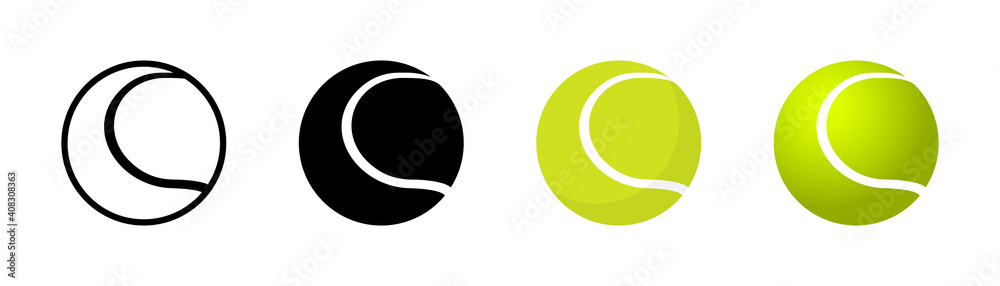 Tennis ball in different designs. Tennis ball. Sport concept. Vector illustration