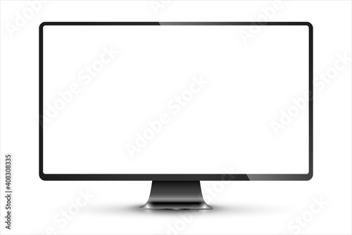 Trendy realistic thin frame monitor mock up with blank white screen isolated. PNG. Vector illustration photo