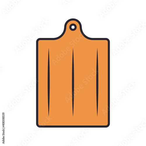 wooden board cut kitchen utensil line and colors style icon