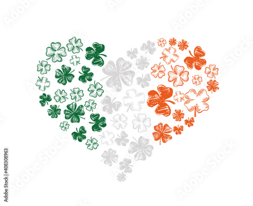 Heart of clover. Patrick s day. Hand drawn illustration. Vector.
