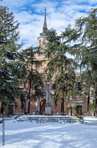 bernardas square after a snowfall with the convent of saint bernard in the background on a sunny day