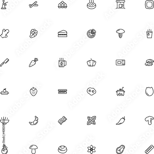 icon vector icon set such as: botanical, bacon, porcini, pack, monochrome, shape, machine, extra, roast, brown, jalapeno, flower, broken, arugula, package, chef, home, submarine, rare, editable