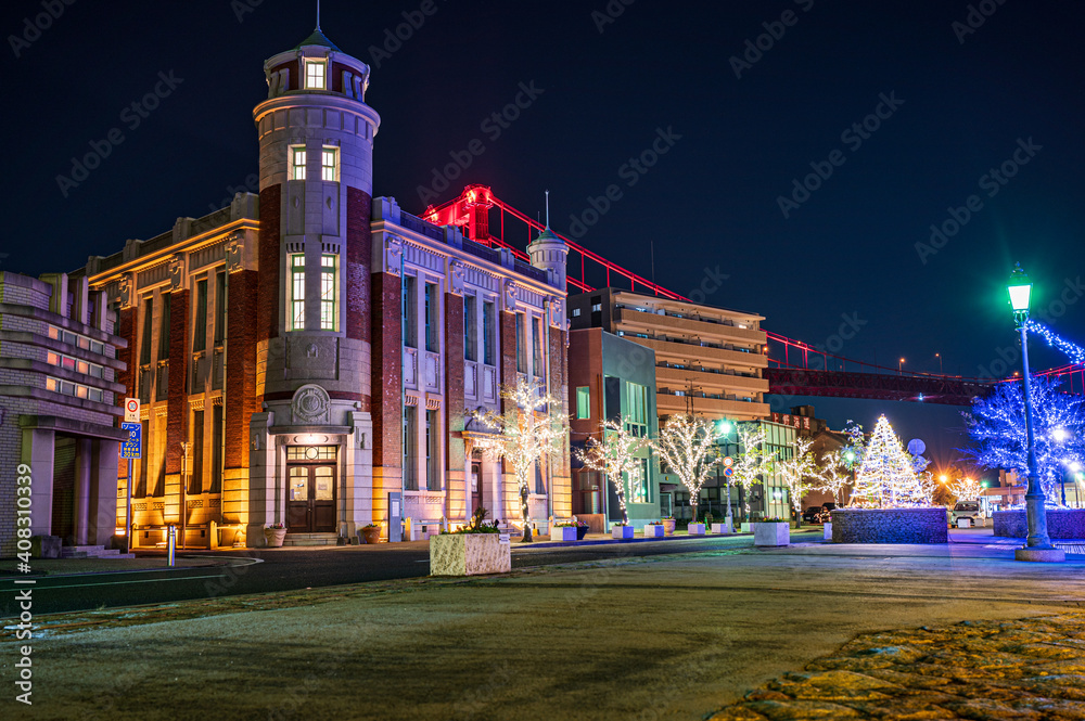 Naklejka premium 若松南海岸通りのイルミネーション夜景