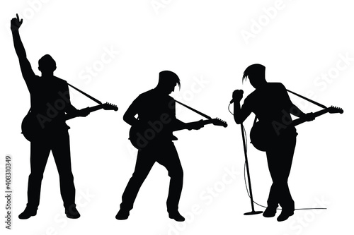 Set of musician with guitar in concert silhouette vector on white background