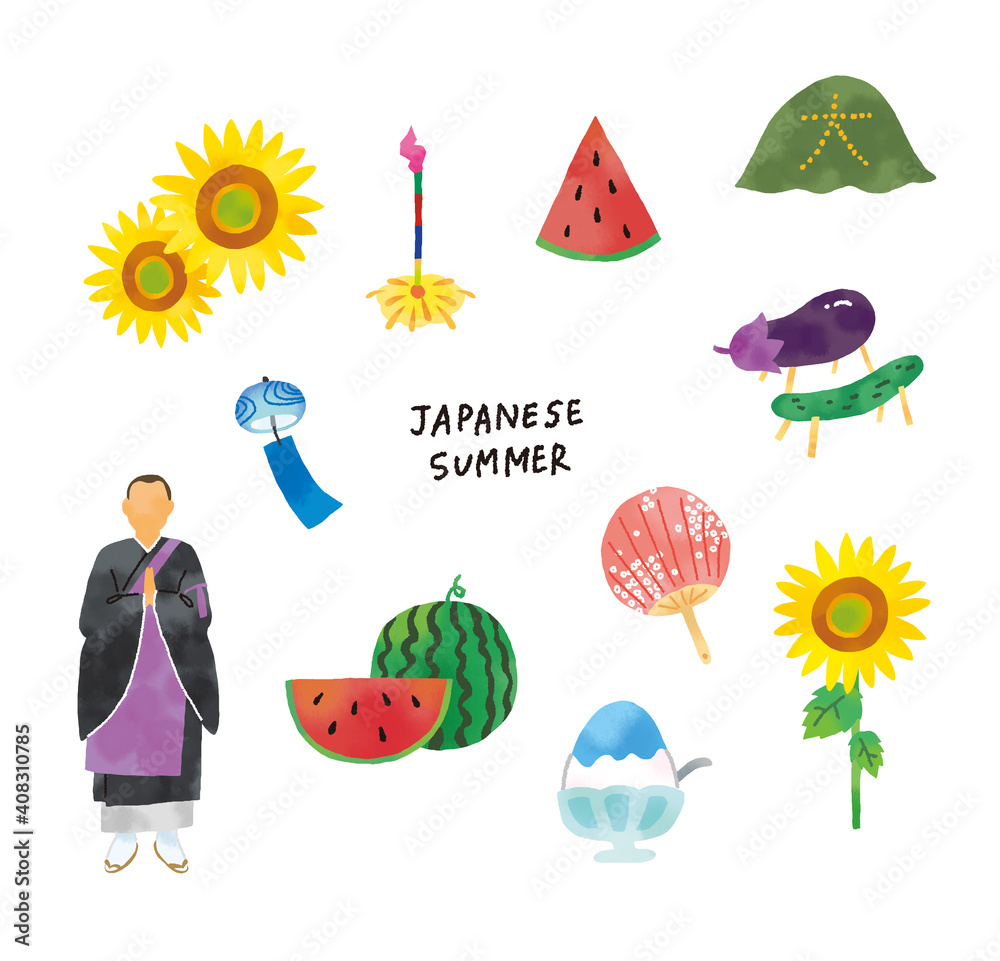 カジュアルなタッチ 夏の風物詩のアイコンイラストセット Ilustracion De Stock Adobe Stock