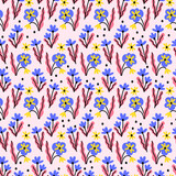 Pattern with cute tiny flowers. Can be used for printing on fabric and paper and other surfaces. Seamless background pattern. Cartoon illustration.