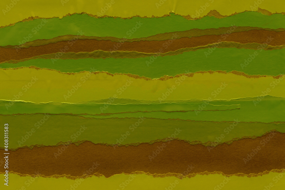 Green torn paper collage close-up. Texture made from various paper and cardboard parts. Damaged old paper background. Vintage blank wallpaper. Material design backdrop. Green torn paper collage close-up. Texture made from various paper and cardboard parts. Damaged old paper background. Vintage blank wallpaper. Material design backdrop.