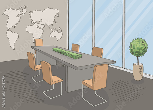 Conference room office meeting graphic color interior sketch illustration vector 
