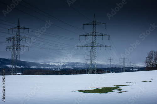 Winterlandschaft im Hotzenwald/Germany mit Strommasten photo