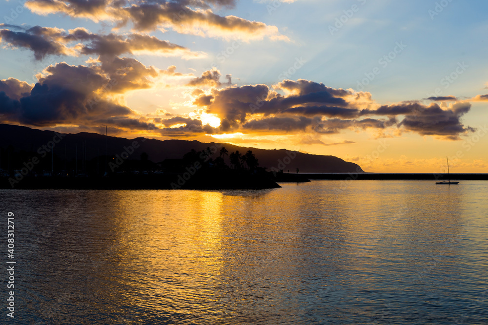 Naklejka premium sunset over the river