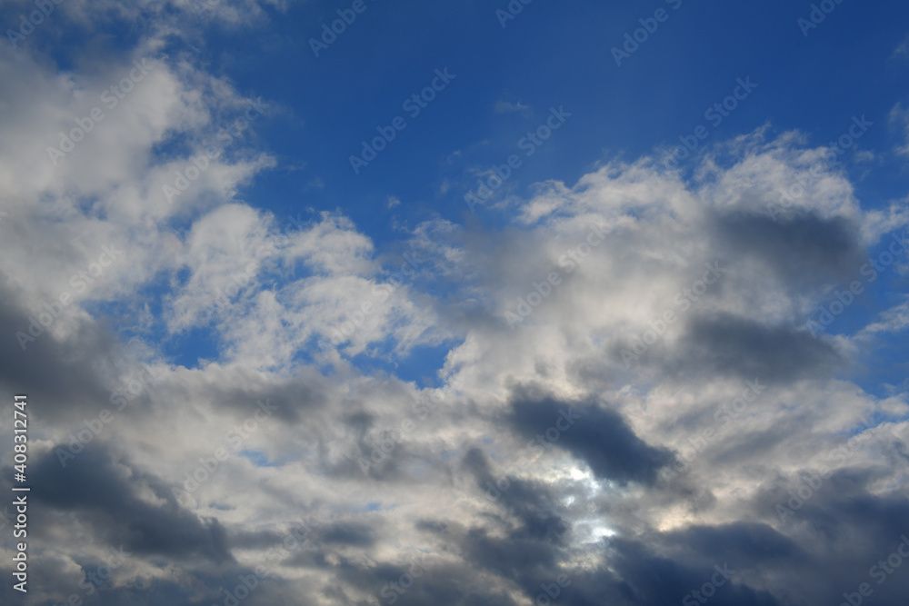 blue sky background with tiny clouds in the afternoon