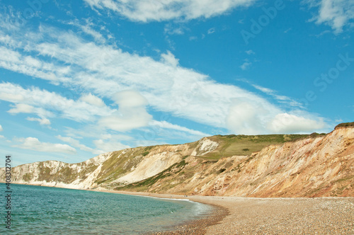 Summertime beach in Tyneham, Dorset, England