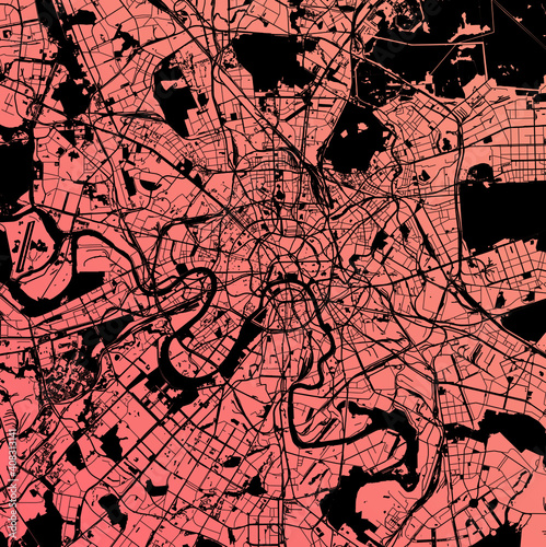 Moscow  Moskva  Russia  RUS  - Urban vector megacity map with parks  rail and roads  highways  minimalist town plan design poster  city center  downtown  transit network  gradient blueprint