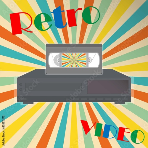Video tape on a video player with the text “retro video”