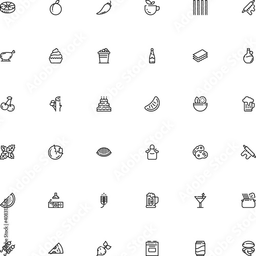 icon vector icon set such as: happy, invitation, noodle, permit, christmas, umbrella, microorganism, pizzeria, wear, cupcake, berry, card, half, draught, jalapeno, mexican, drinking beer, spicy