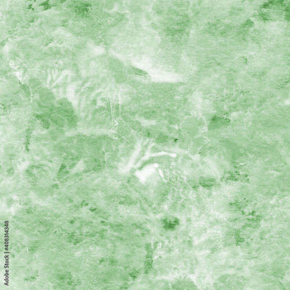 Green ink and watercolor texture on white paper background. Paint leaks and decalcomania effects. Hand-painted gouache abstract image. Mess on the canvas.