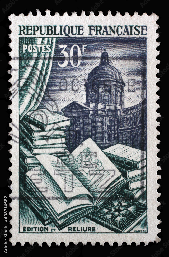 Stamp printed in the France shows Publishing and Binding, Industry series, circa 1954