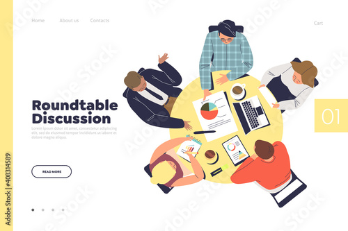 Business discussion concept of landing page with group of businesspeople brainstorming together