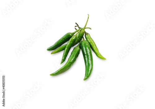 Group of green chili pepper isolated on white background with clipping path.