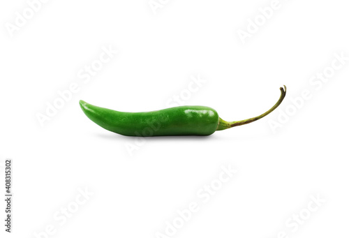 Green chili pepper isolated on white background with clipping path.