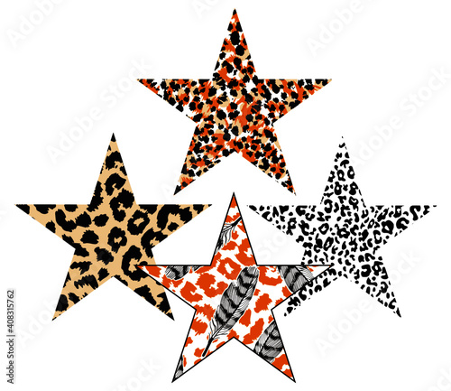 Set of  animal print stars isolated on white. Design for t-shirts or posters.