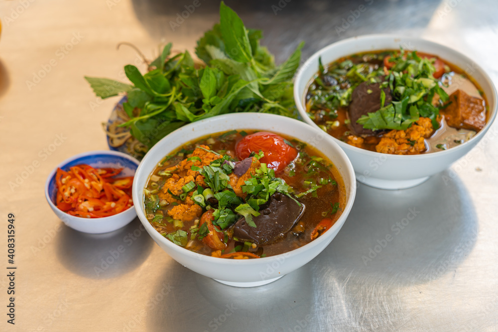 Crab noodle with tomato soup, Bun Rieu - Vietnamese cuisine Crab noodle with tomato soup, Bun Rieu - Vietnamese cuisine