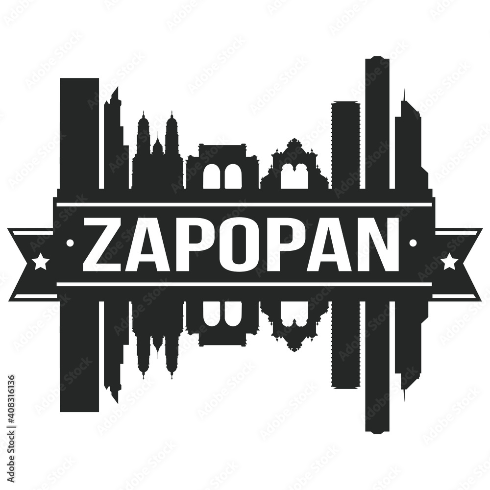 Zapopan Mexico Skyline Banner Vector Design Silhouette Art. Illustration Stencil Downtown.