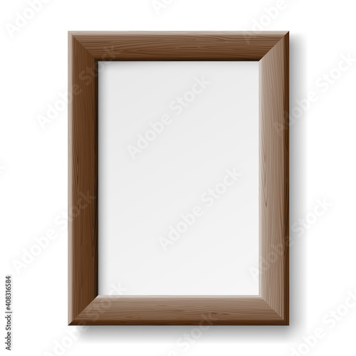 Wooden rectangle frame for picture or photo on wall. 3d design mockup for home or office