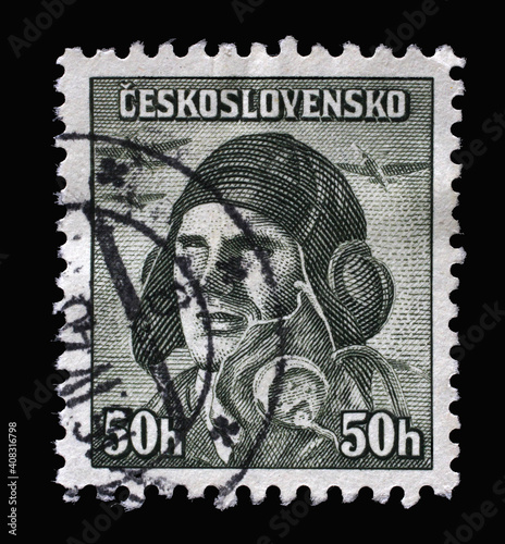 Stamp printed in Czechoslovakia shows Staff Captain Alois Vasatko (Royal Air Force), circa 1945 photo