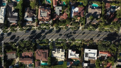 Flying Towards Los Angeles Downtown Skyline View