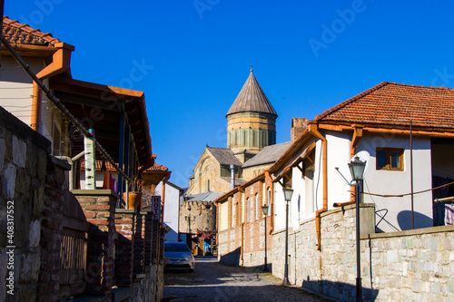 Old famous town in Georgia, Mtskheta. Old hauses and church Svetiskhoveli. © taidundua