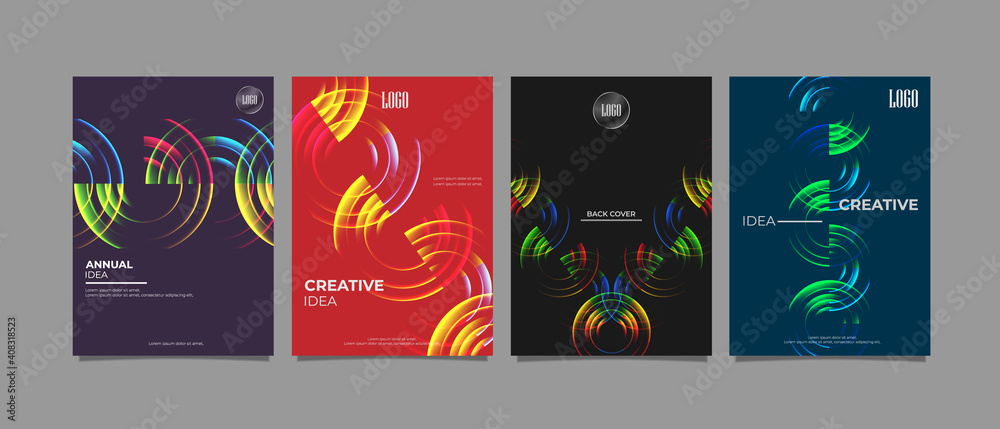 Set of Corporate report cover Abstract circle shapes technology background. Digital futuristic innovation concept for web banner, presentation, branding, print, poster. vector banner background.