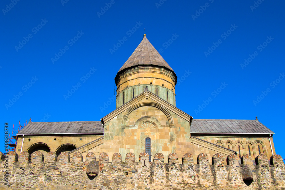 Svetitshkoveli cathedral and church view, old famous architecture in Mtskheta, Georgia