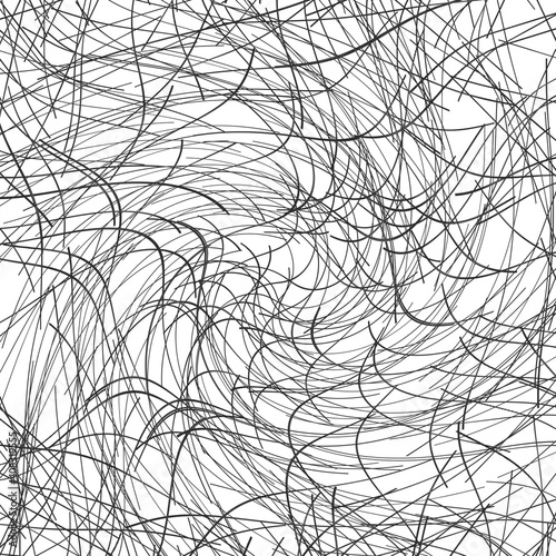 abstract background with randomly chaotically arranged curved lines, black and white pattern