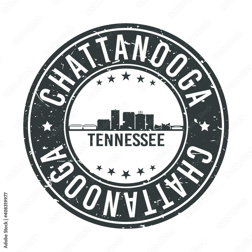Chattanooga Tennessee Skyline. Round Postmark Icon City Design. Vector Landmark Travel.