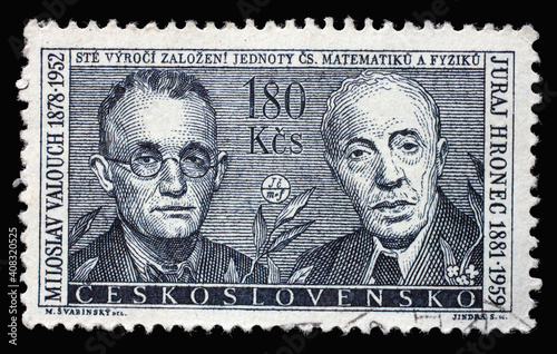 Stamp printed in Czechoslovakia shows Miloslav Valouch (1878-1952) and Juraj Hronec (1881-1959), Anniversary cultural figures series, circa 1962 photo