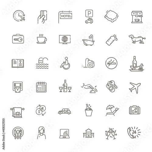 Hotel services concept illustration. Thin line vector icons