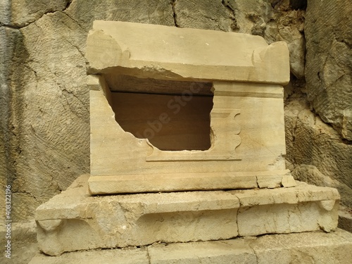 Between Sarcophagus of captain Eudemos in Olympos Ancient City photo