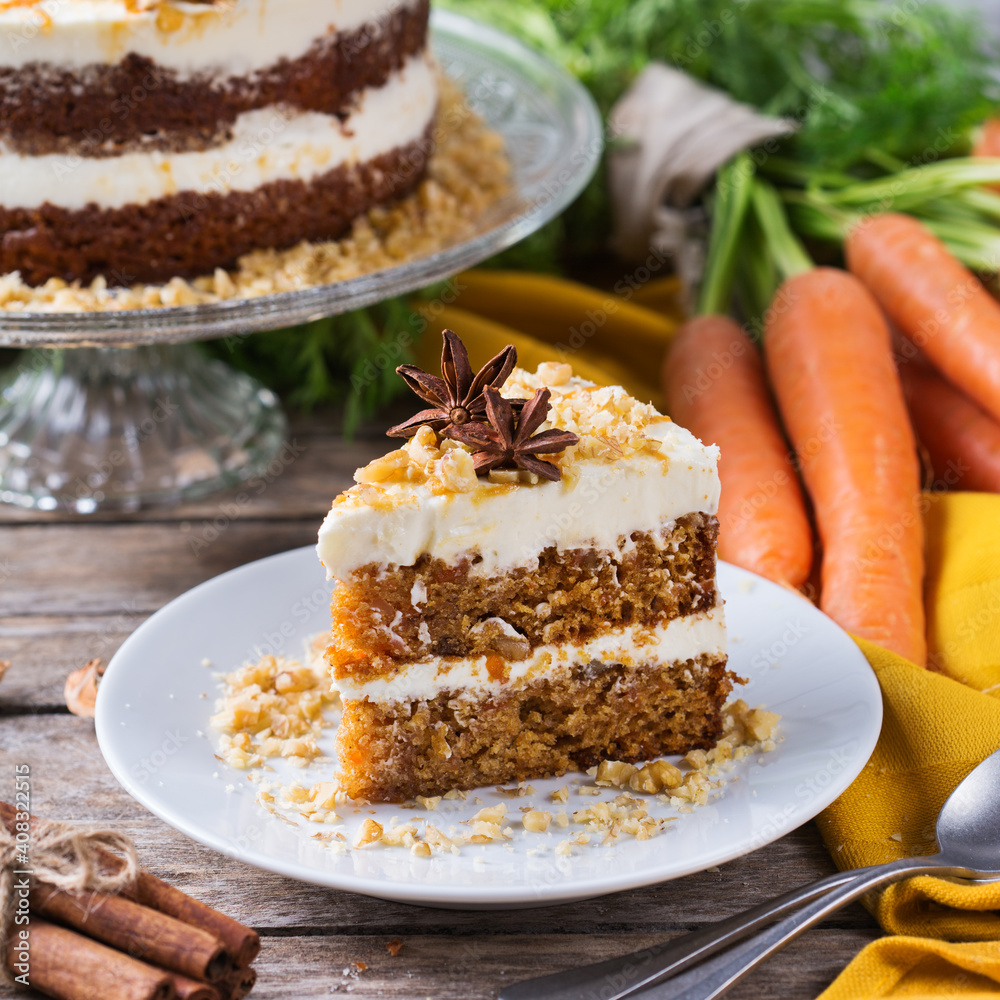 Homemade easter carrot cake with walnuts, nuts, spices Homemade easter carrot cake with walnuts, nuts, spices