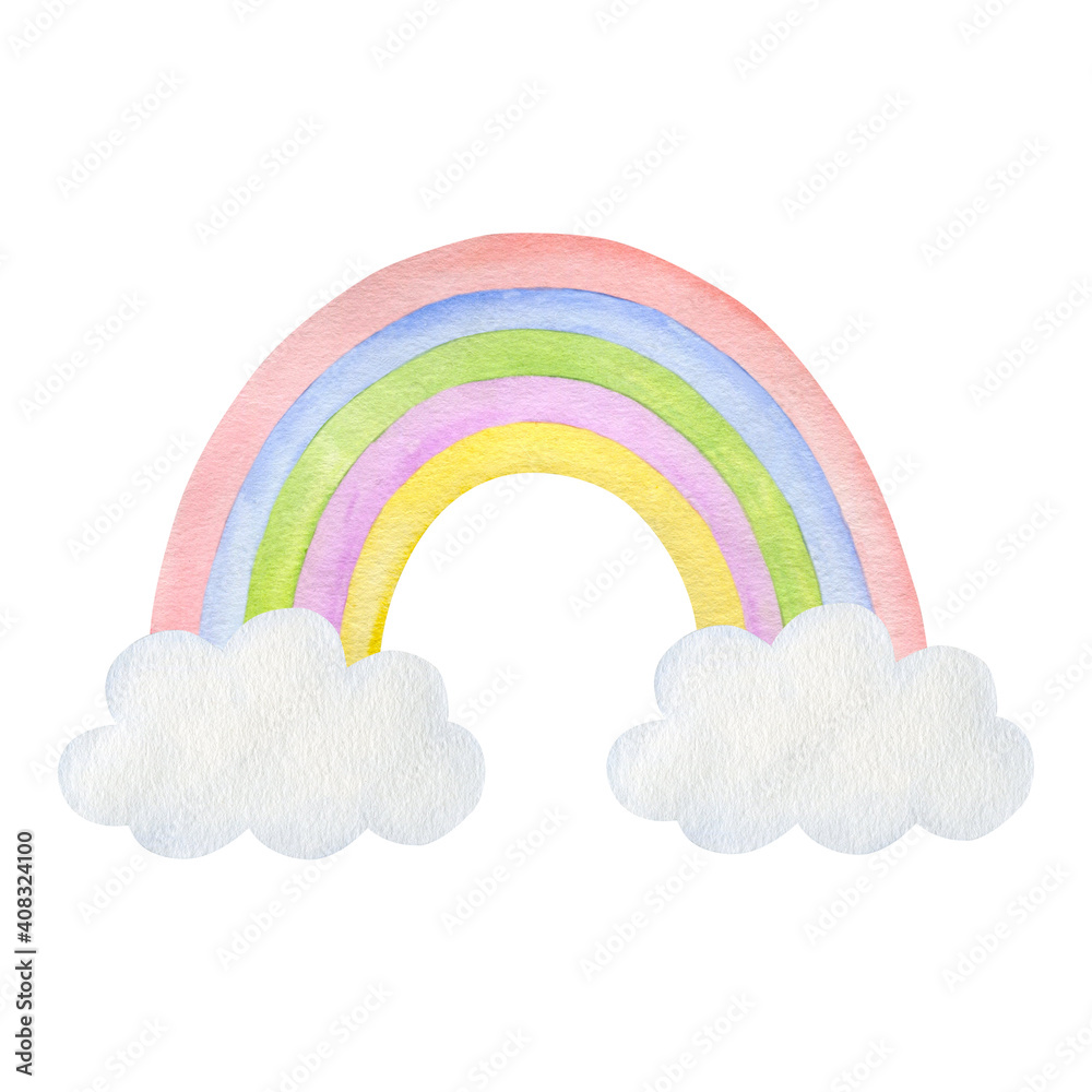 Watercolor rainbow and clouds isolated on white background. Watercolor rainbow and clouds isolated on white background.