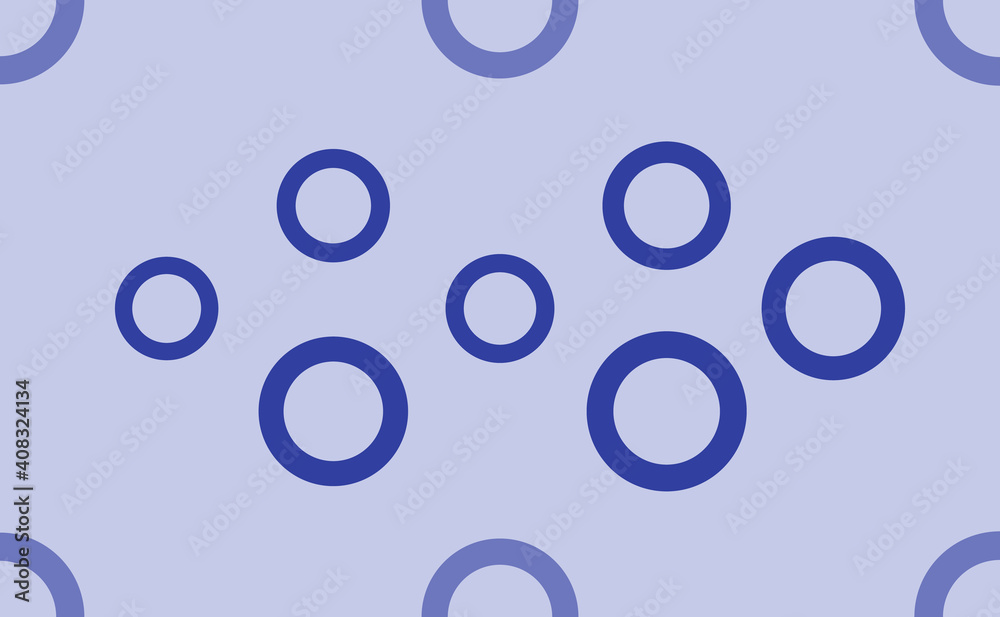 Seamless pattern of large isolated blue circle symbols. The pattern is divided by a line of elements of lighter tones. Vector illustration on light blue background