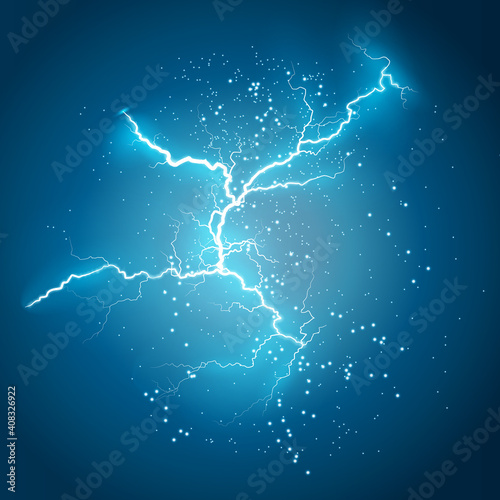 Slika na platnu Lightning flash light thunder sparks on a transparent background