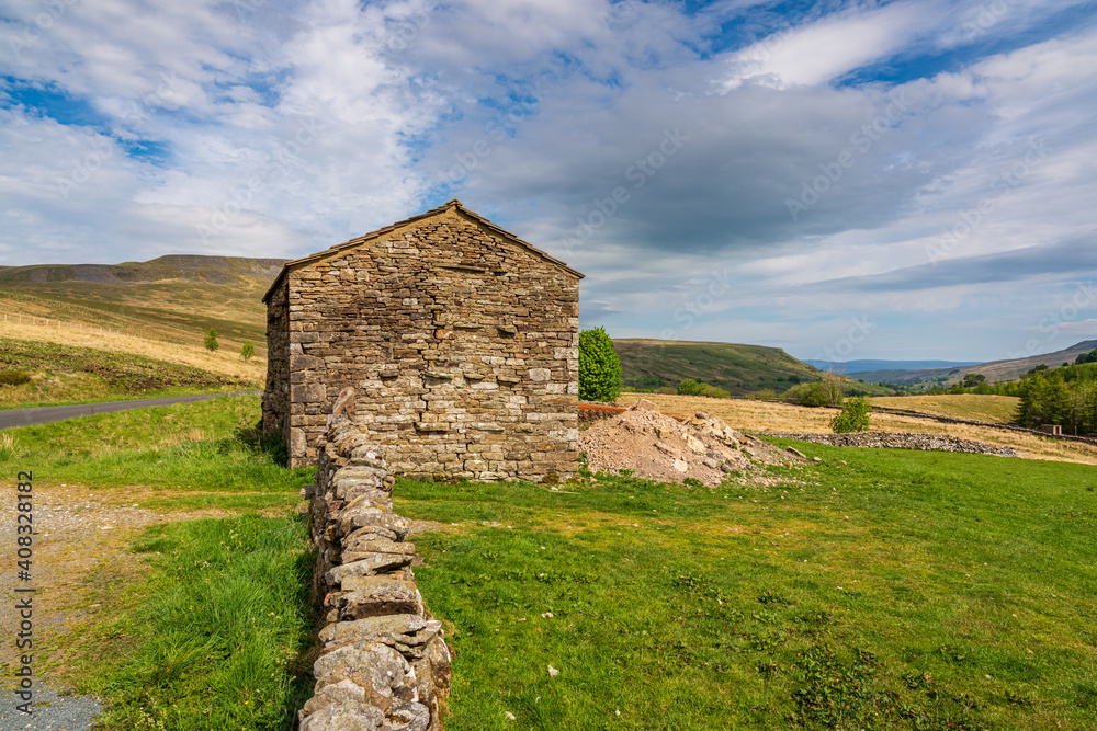 Landscape in the Eden District of Cumbria, seen on the B6259 road between Garsdale Head and Aisgill, England, UK