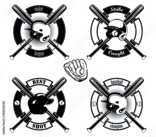 baseball logotypes banners ribbons cross bats sport emblems stadium experience
