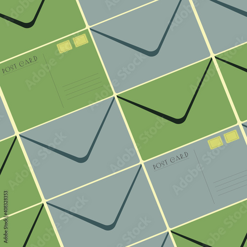 Background of retro envelopes. Pattern of letters depicted on both sides.