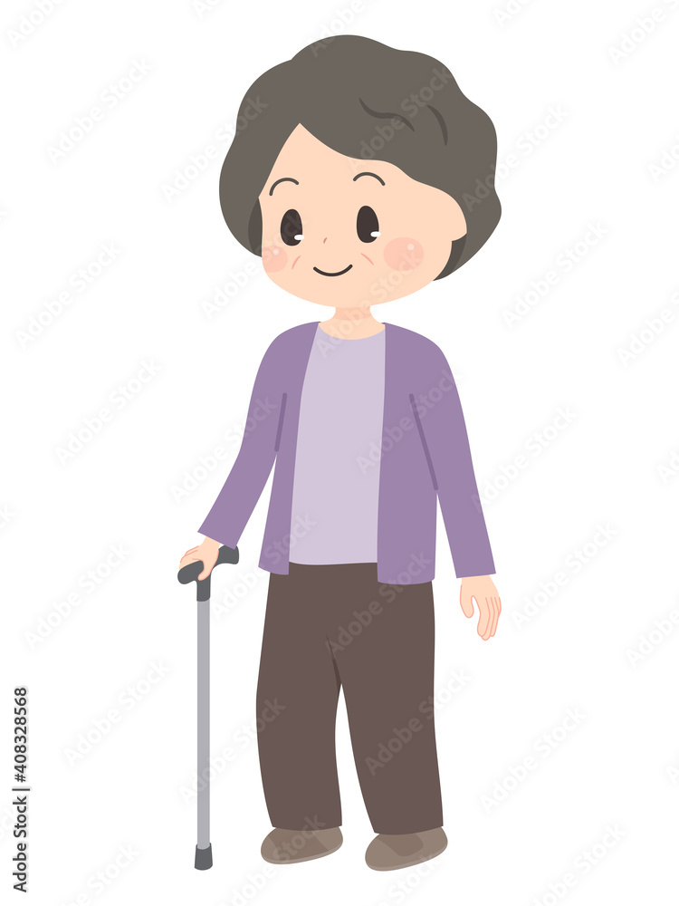 杖をついて歩くおばあちゃんのイラスト 杖をついて歩くおばあちゃんのイラスト