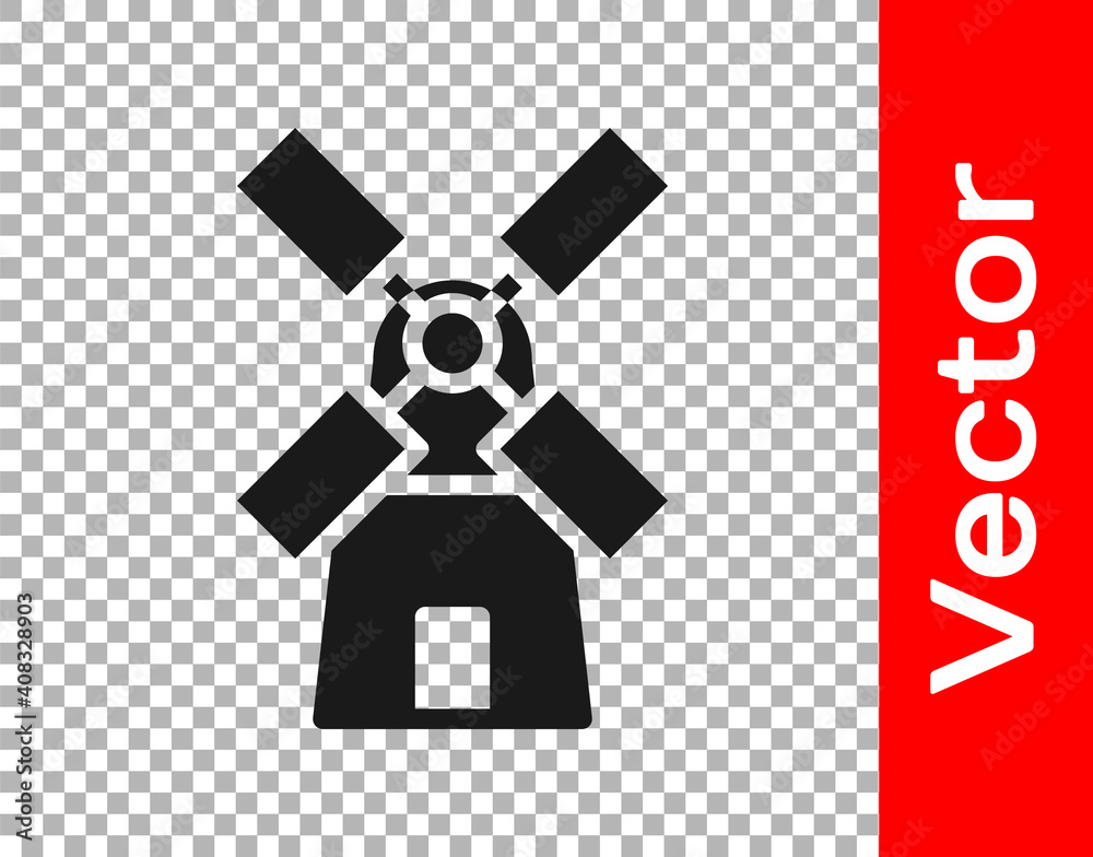 Black Windmill icon isolated on transparent background. Vector. Black Windmill icon isolated on transparent background. Vector.