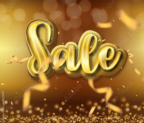 Sale banner template design, typography and ribbon and gold background. Big sale, Super Sale, end of season special offer web banner and typography. vector illustration.