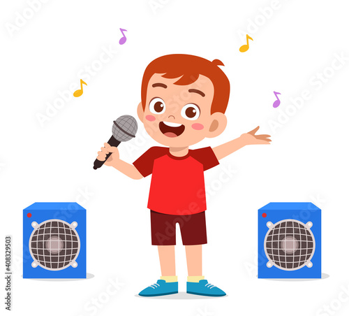little boy sing a beautiful song on stage